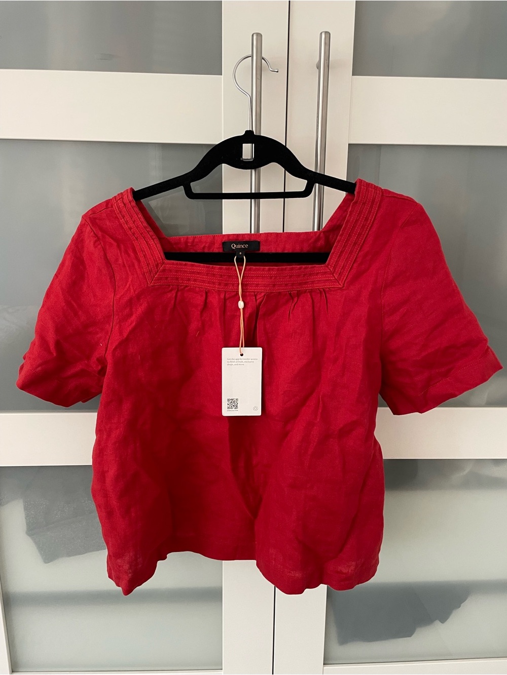 Quince Women's Bright Red Square-Neck Linen Blouse